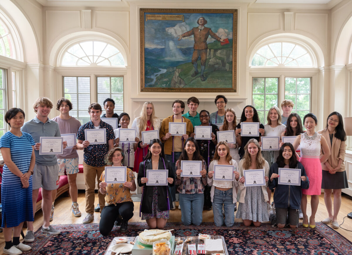 Chinese Honor Society posing with their certificates