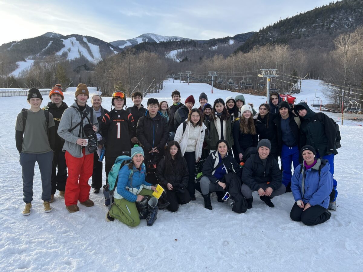 students on snowy mountain