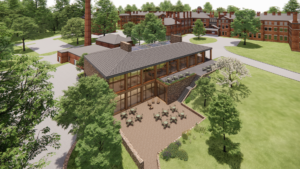 Architectural rendering of an arial shot of the dining hall