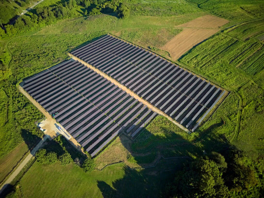 Arial image of the eight-acre solar array